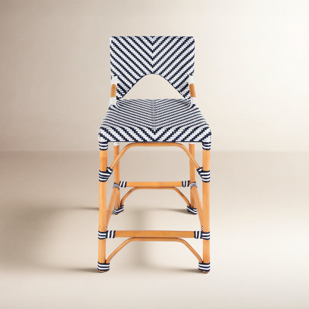 Estela Woven Stool, Navy Blue/White