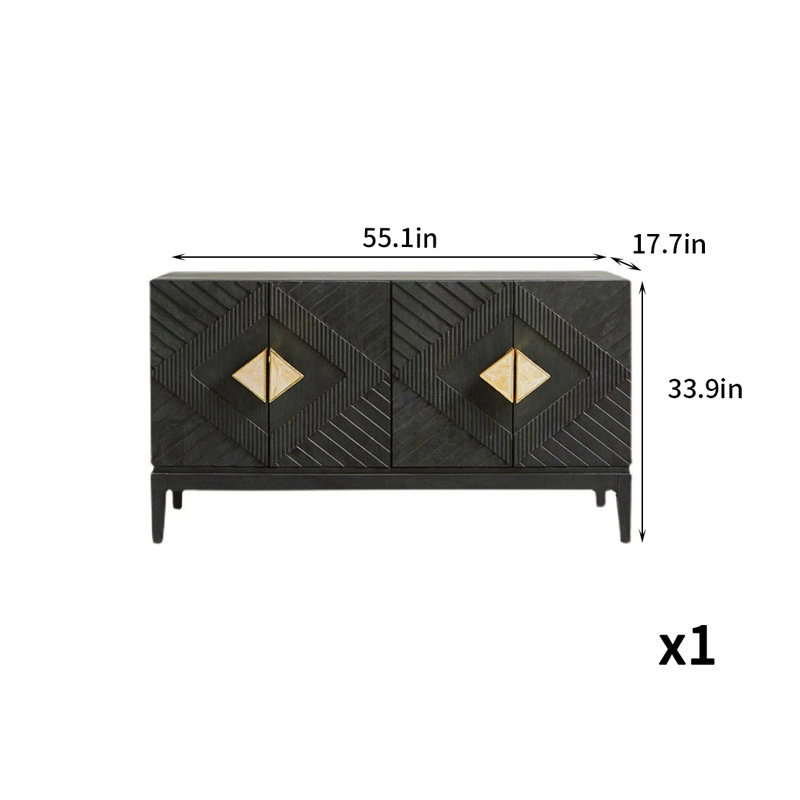 Buffet décoratif en bois massif, Noir