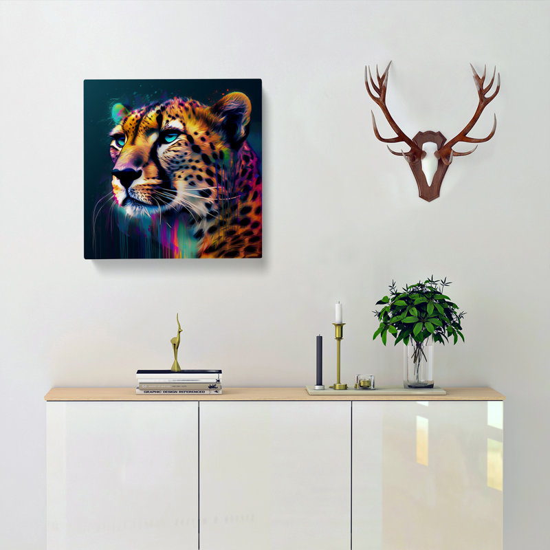 Cheetah Glitch Art No.2 - Wrapped Canvas - Framed Print, 50cm H x 50cm W x 3cm D
