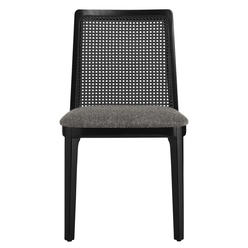 Monarch Wood And Rattan Dining Side Chair, Gray/Black