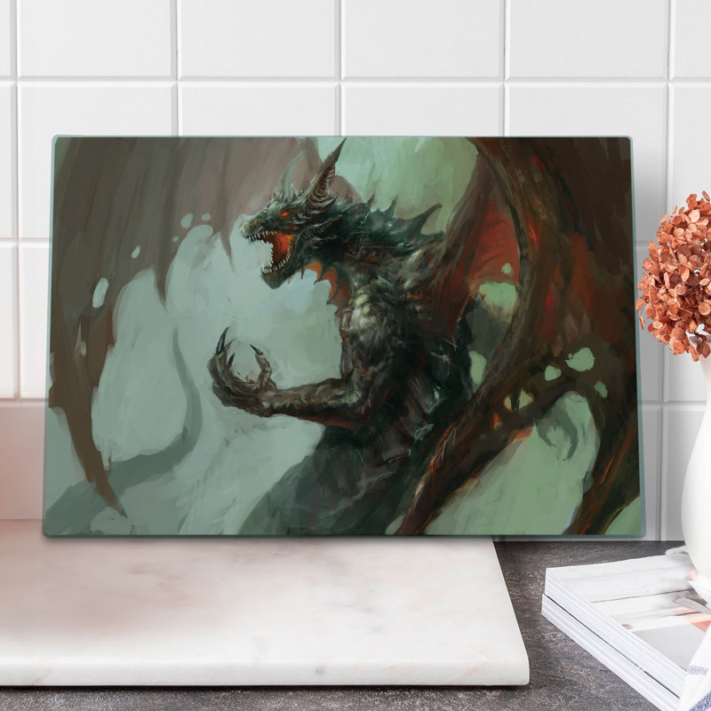 Ambesonne Myth Cutting Board Large Size Creature Dragon Grey Red