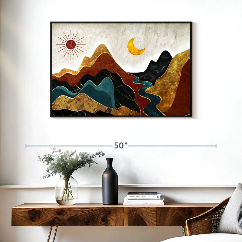 Paysage de montagne texturé abstrait, Cadre flottant noir, 37 po x 25 po
