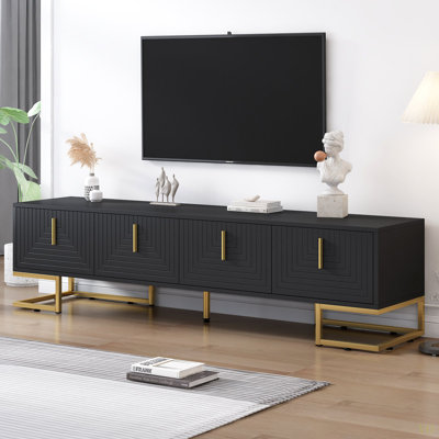Meuble télé de luxe moderne avec pieds en métal et tablettes réglables Dune