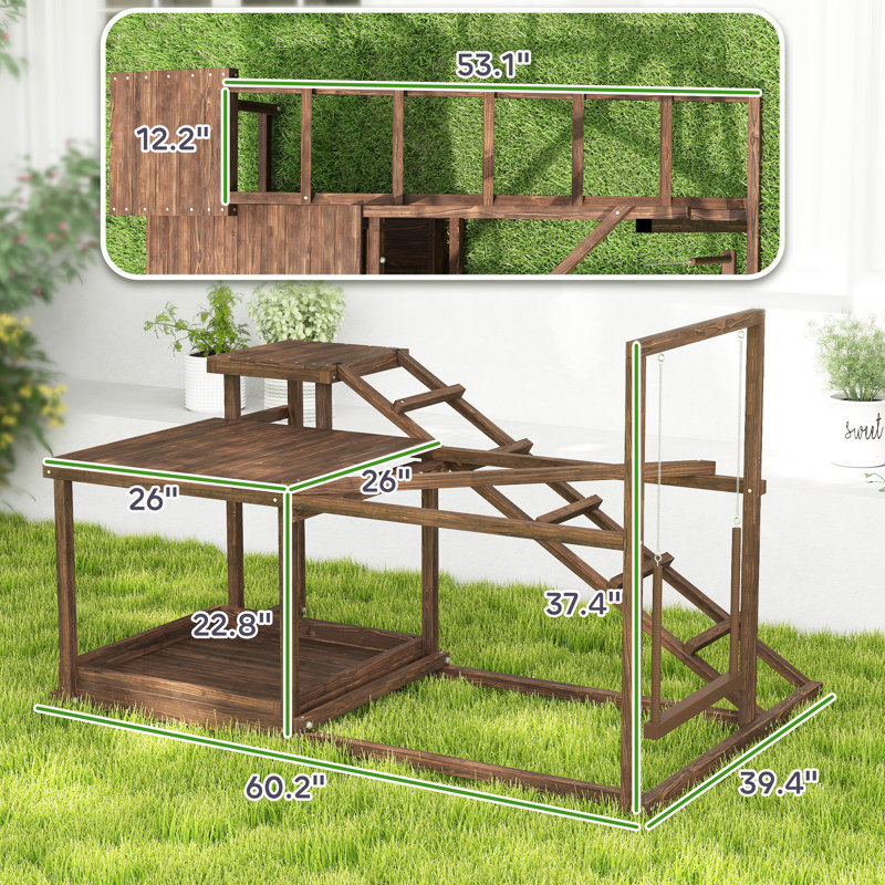 Ensemble de jeu en bois pour poules, accessoire de poulailler avec plusieurs perchoirs, balançoire, échelle, plateforme pour 3 à 4 poules, café
