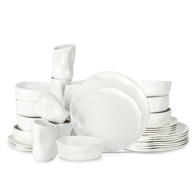Atik 32 Piece Stoneware Dinnerware Set - Service for 8, White
