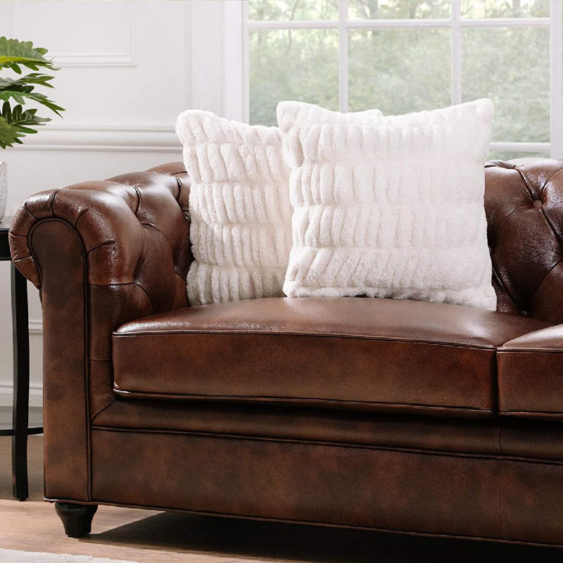 White Ridged Faux Fur Euro Pillow Covers Set