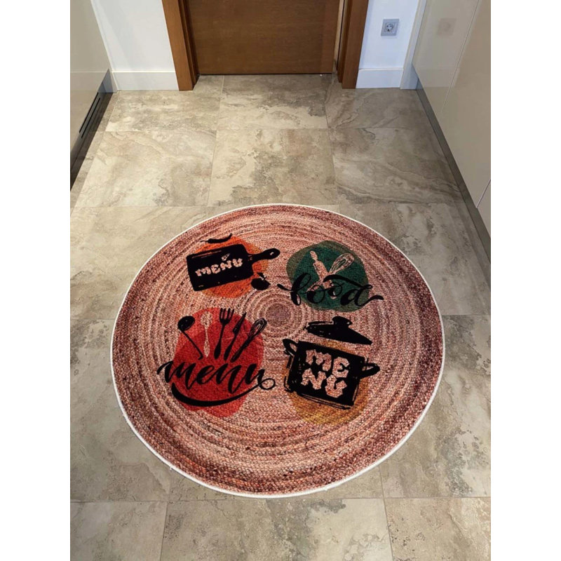 Tapis rond en coton avec envers antidérapant Boriana, Rond 3 pi 3 po
