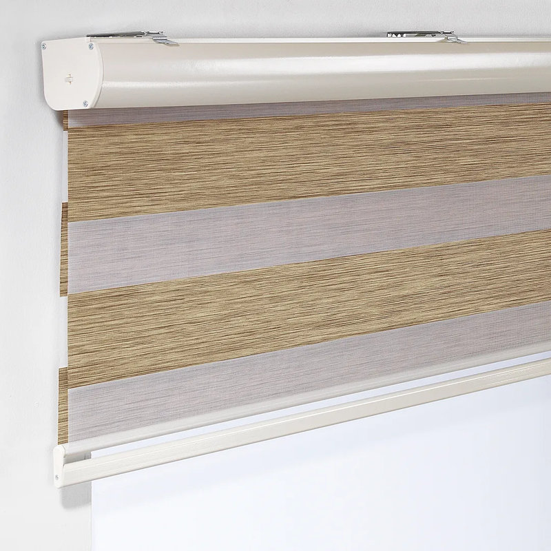 Double layer bamboo roller blind and bamboo zebra window, Brown, 54"W x 72"L