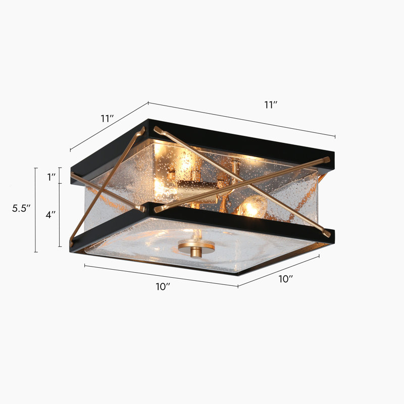 Deanna 3-Light 11" Modern Lantern Glass Flush Mount with Metal Frame