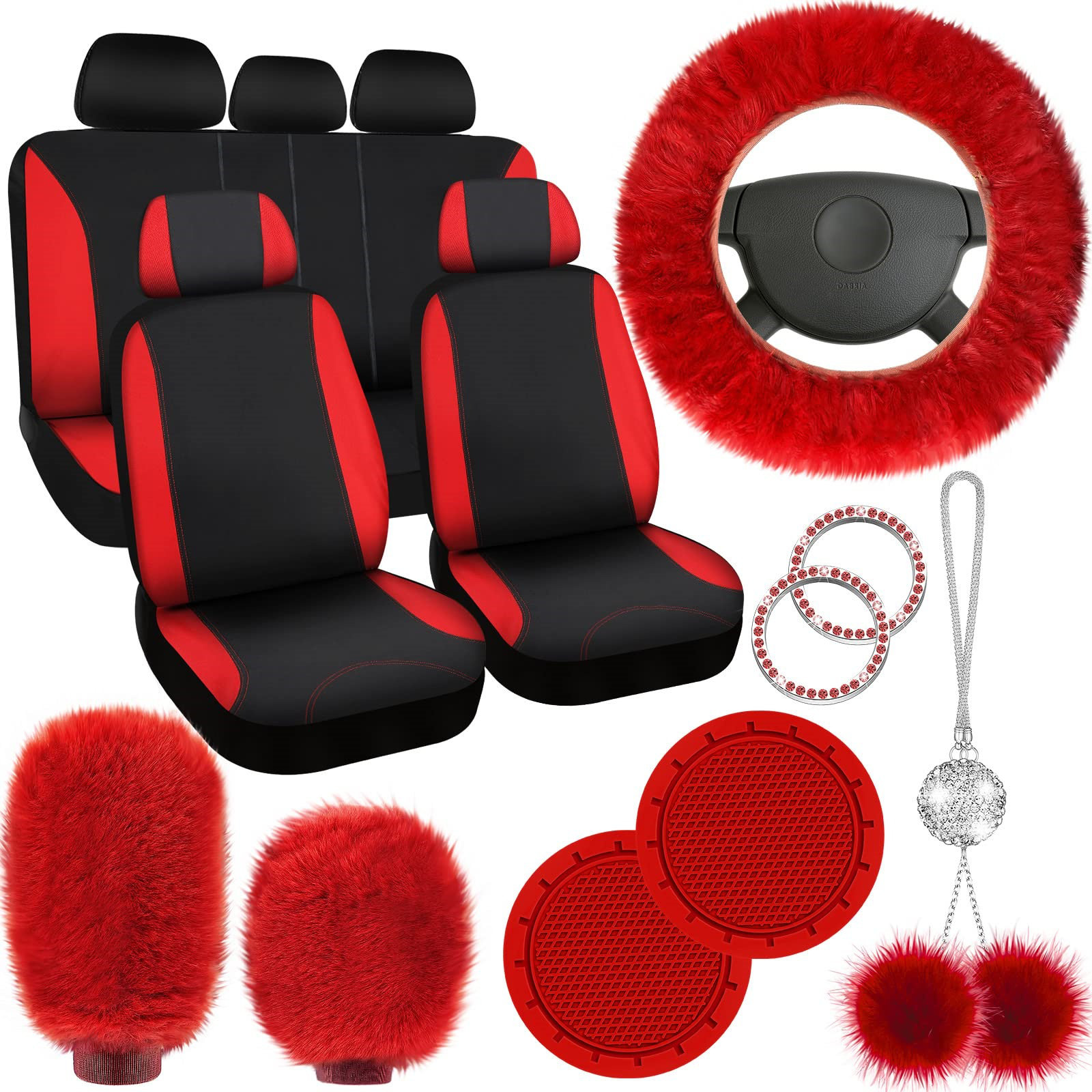 Belidome Colorful Dog Paw Car Seat Covers Full Set Steering Wheel