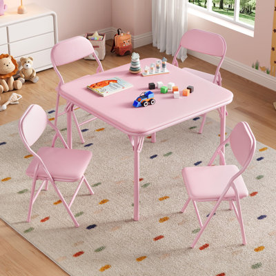 5 Piece Boys Girls Folding Table and Chairs Set, Activity Table and Chairs Set for Dining Room,Daycare,Classrooms