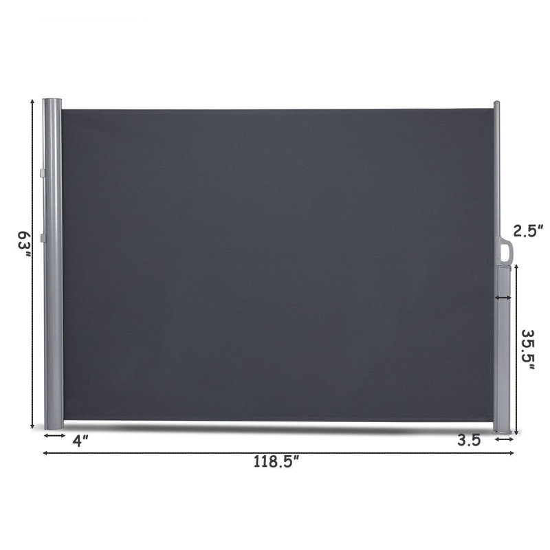 Paravent rétractable pliant en polyester, Gris foncé, H 63 po x l 2 po x P 118,5 po