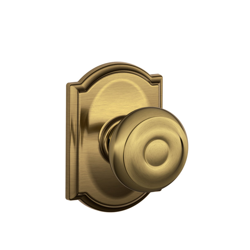 Georgian Passage Knob with Camelot Trim, Antique Brass