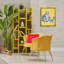 Chat brillant unique sur cadre flottant jaune, design par June Erica Vess-1843522144-1843522173