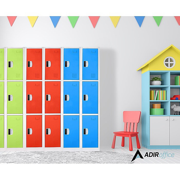Red and White Triple Tier Steel Storage Locker with Digital Lock