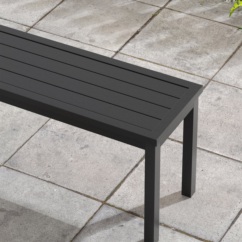 Ensemble repas d'extérieur rectangulaire avec banc, Noir, noir, noir, noir, Brun