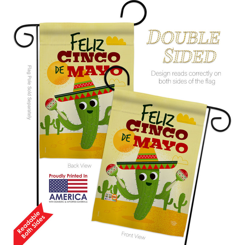 Drapeau de jardin Feliz Cinco De Mayo, H 18,5 po x l 13 po
