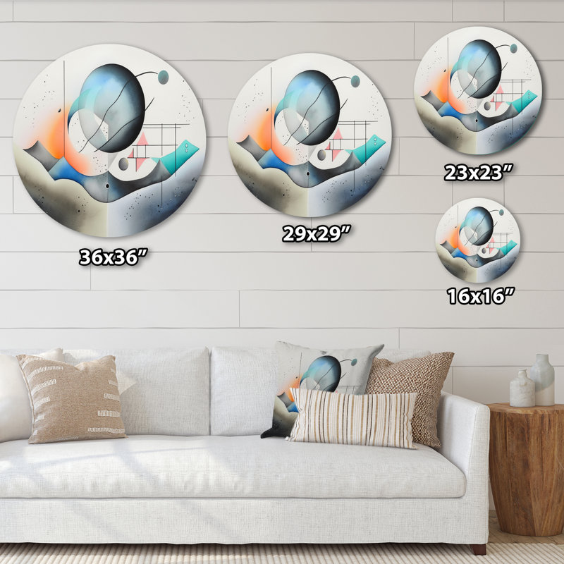 «Gray Harmonious Patterns I», art mural rond abstrait géométrique sur métal, H 29 po x l 29 po x P 1 po
