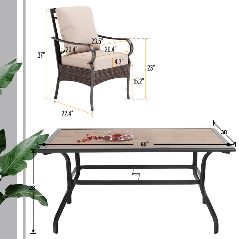 Ensemble de salle à manger rectangulaire pour 6 personnes de 60 po avec coussins Argyri