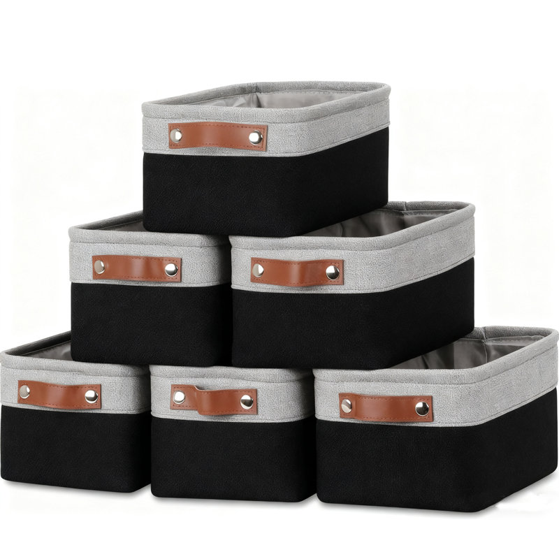 Bacs de rangement pliables peu encombrants, 6 boîtes de rangement en tissu pour tablettes et placards, paniers rectangulaires pliables avec poignées pour la maison et le bureau, toile durable