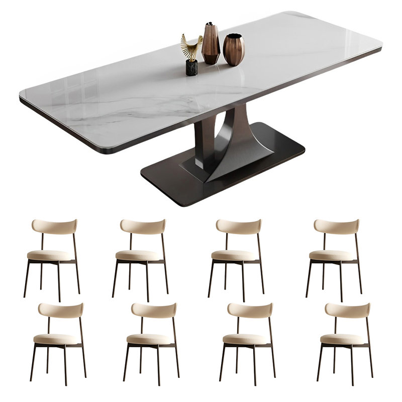 Rectangular rock plate dining table and chair set