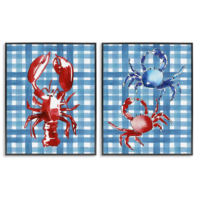  Ensemble de 2 estampes côtières «Coastal cuisines on Plaid» par Mercedes Lopez Charro