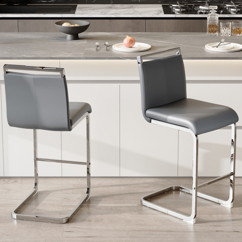 Tabouret de comptoir rembourré Mikale, 2, Gris