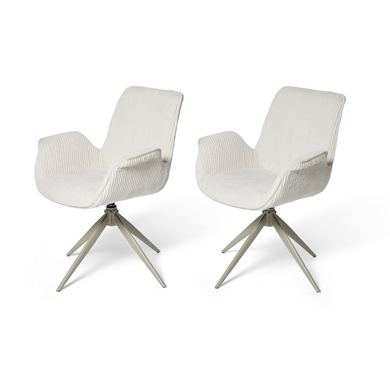 47cm H Corduroy Upholstered Metal Armchair in White, White