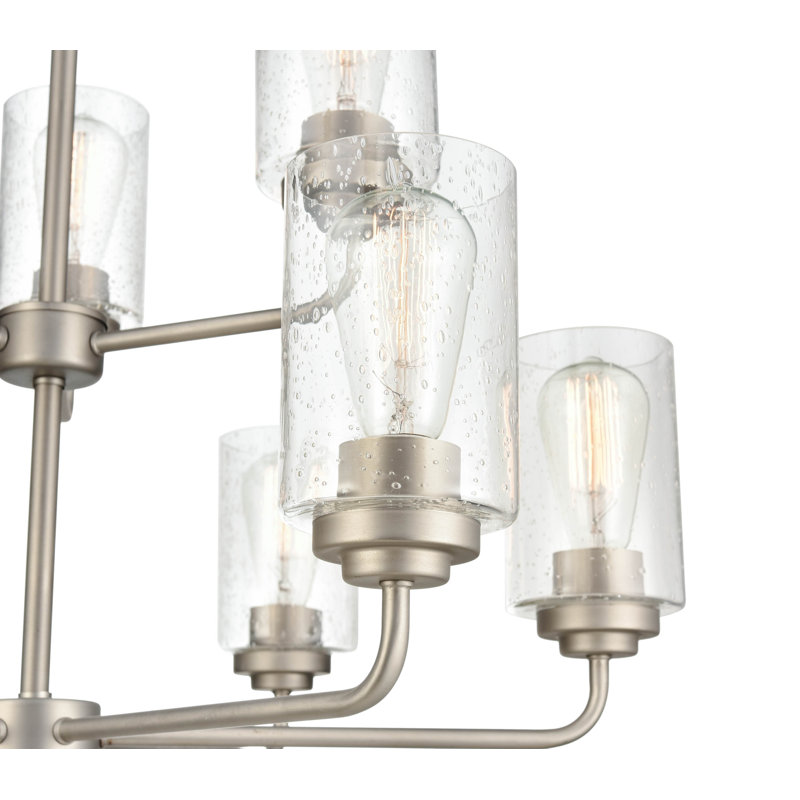 Moven 9 - Light Dimmable Tiered Chandelier, Satin Nickel