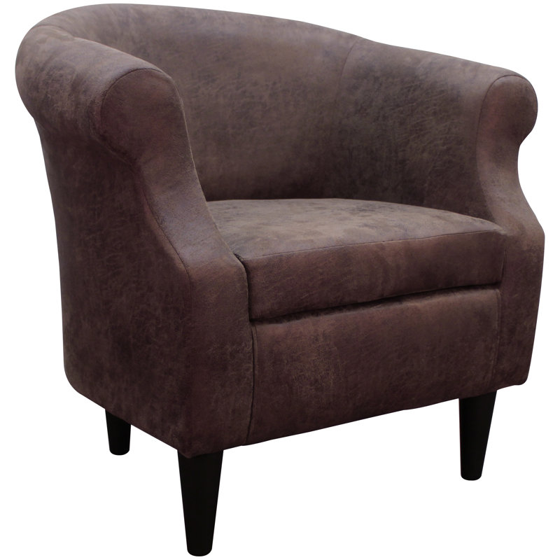 Fauteuil demi-tonneau Aguiniga, Simili cuir brun foncé