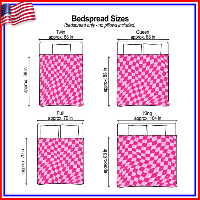 Pink Wavy Checkered Pattern Quilted Bedspread All Sizes, Full / Double