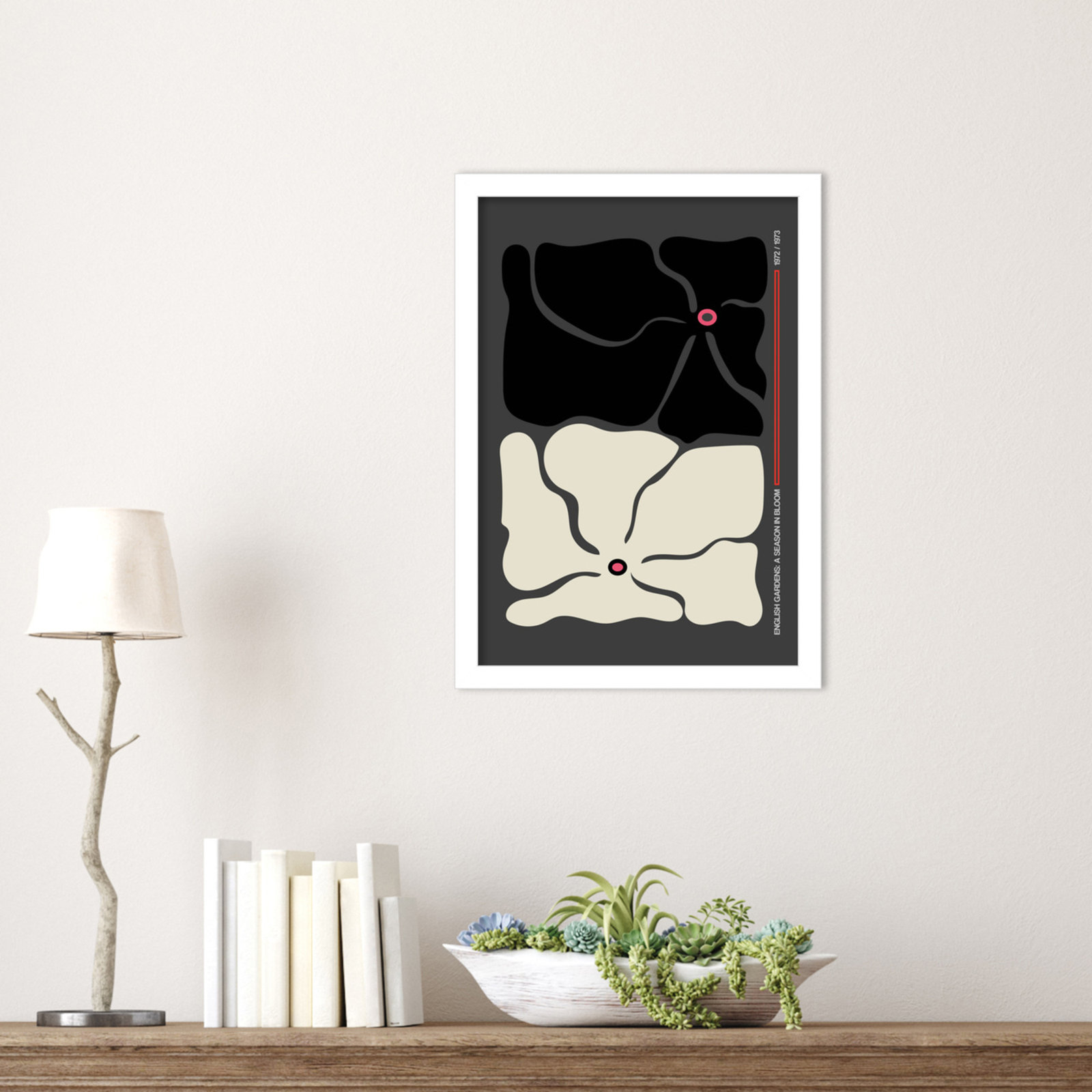 Two by Two Flower Grey Print, White, 17" H x 12" W x 1" D