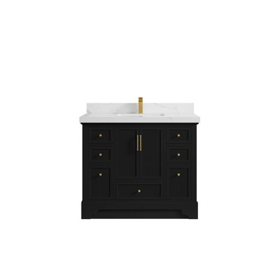 Meuble-lavabo simple autoportant de 42 po avec plateau en quartz Alys