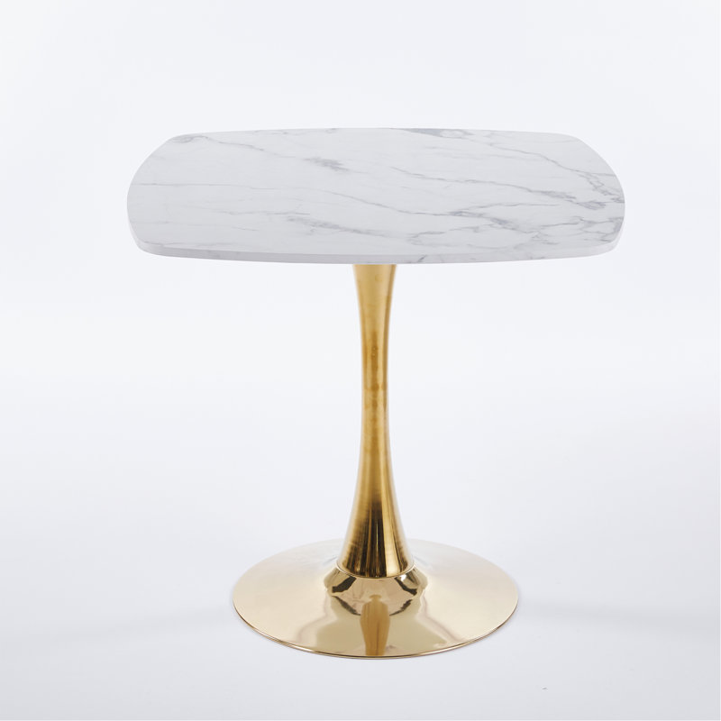 31.5"Squaretulip Dining Table For 2-4 Persons Modern Mid-Century Kitchen Table With White MDF Top&Golden Metal Pedestal Base Small Space Leisure Table For Living Room Apartment Bistro Cafe (White&Gold