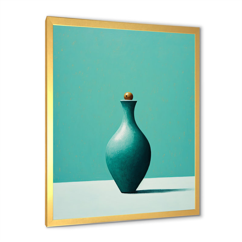 Tenpin turquoise sur toile, H 44 po x l 34 po x P 1,5 po, Cadre doré simple
