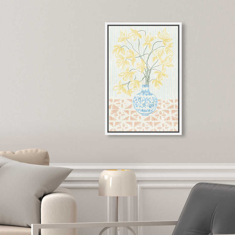 Yellow Iris Summer Print by Oliver Gal, 46"H x 31"W, White Floater Frame