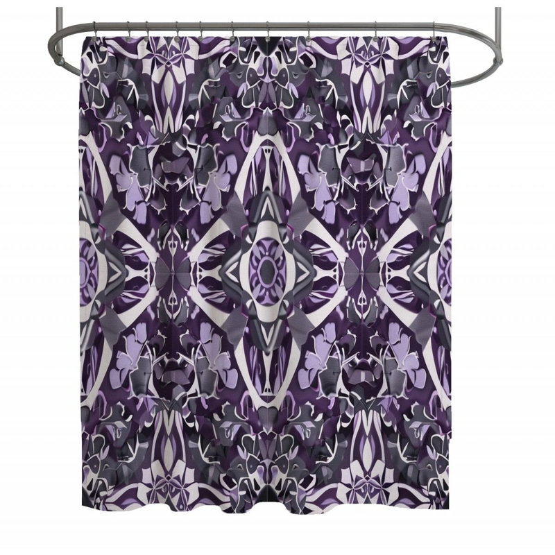 Flowers Artwork Bathroom Damask Shower Curtain, 93"H x 70"W