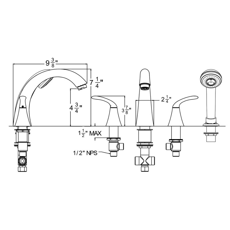 Robinet de baignoire romaine à poignées doubles pour fixation sur plan, Chrome