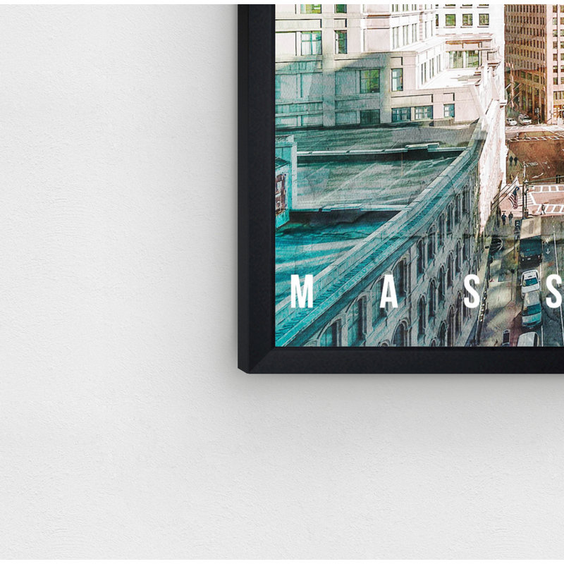 «Boston Landscape», impression, H 38 po x l 54 po x P 0,5 po, Papier avec cadre noir