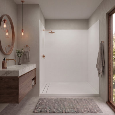 Expressions Solid Surface 60" W x 60" D x 72" H 3-Piece Trimmable Shower Wall Panel Kit, White