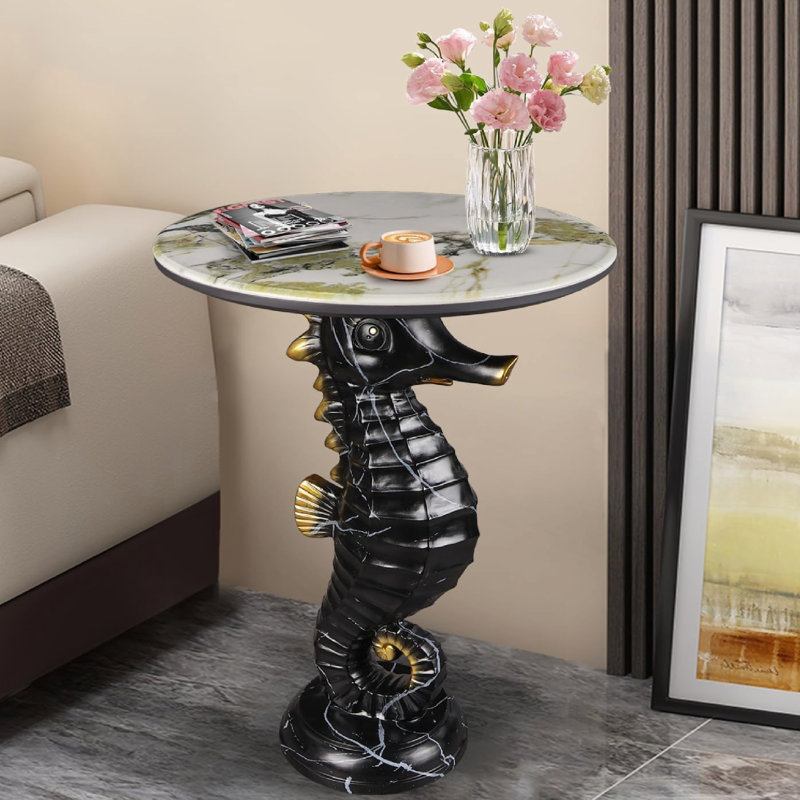 Unique Seahorse Statue Base End Table 