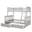 Lit superposé simple Twinfull en gris avec deux tiroirs, construction stable et précautions de rangement en bois massif-1842543059