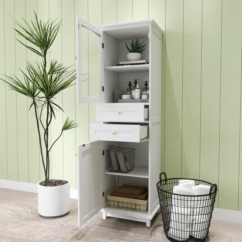63-Inch Tall Freestanding Bathroom Storage Cabinet With 2-Drawer, White