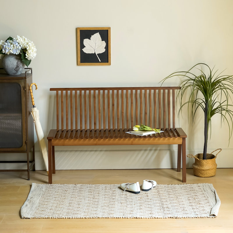 Banc en bois massif à dossier à lattes pliable, H 31,1 po x l 47,24 po x P 16,93 po