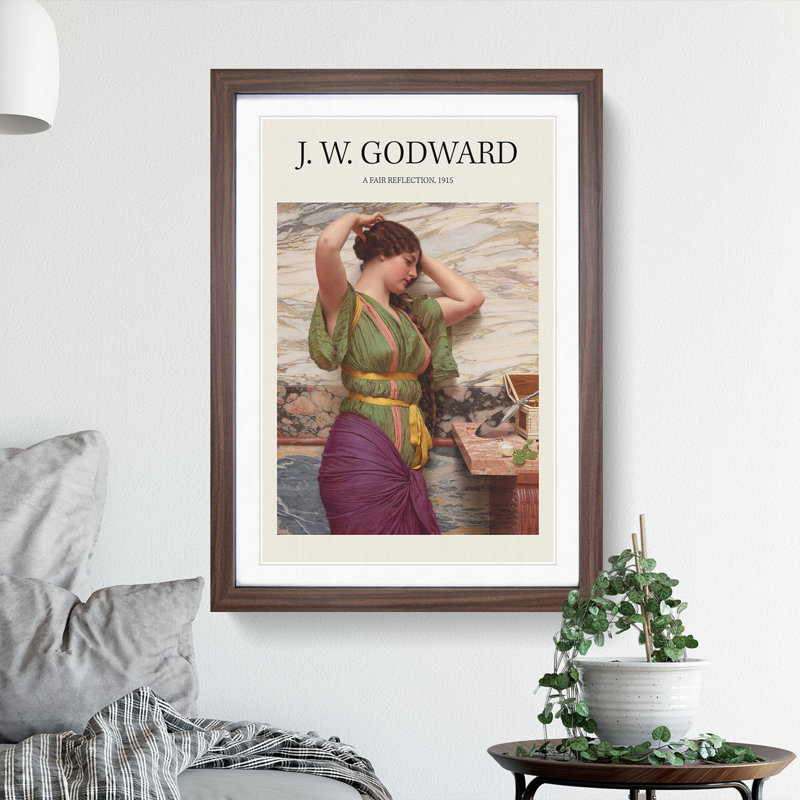 A Fair Reflection by John William Godward - Picture Frame Painting, Walnut Framed, 36cm H x 27cm W x 2cm D