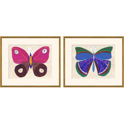 Paule Marrot " Pink & Blue Butterflies (Var. 1) " 2 Piece Art Print