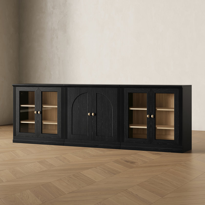 Buffet modulaire 95,1 "avec portes de présentation et rangement, noir, Black