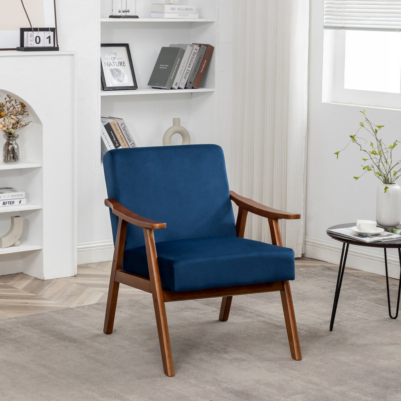 Fauteuil l 26,37 po Jamesina, Duvet de velours bleu 