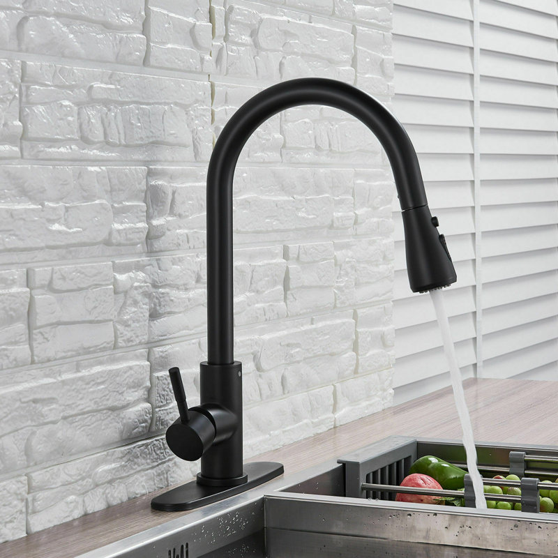 Matte Black Kitchen Faucets with Soap Dispenser, Kitchen Faucet with Pull Down Sprayer, Commercial Stainless Steel Kitchen Sink Faucet, High Arc Single Hole Faucets for Kitchen Sink RV Bar Farmhouse