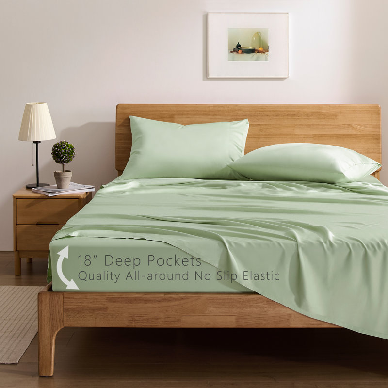 TOSMO Bamboo Viscose Sheets, Twin Sheet Set with 1 Pillowcase, Light Green